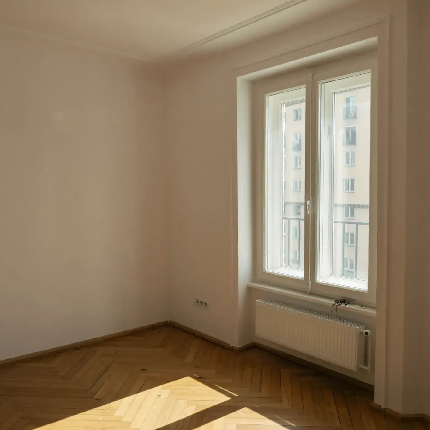 Piso de alquiler vacío recién pintado de blanco